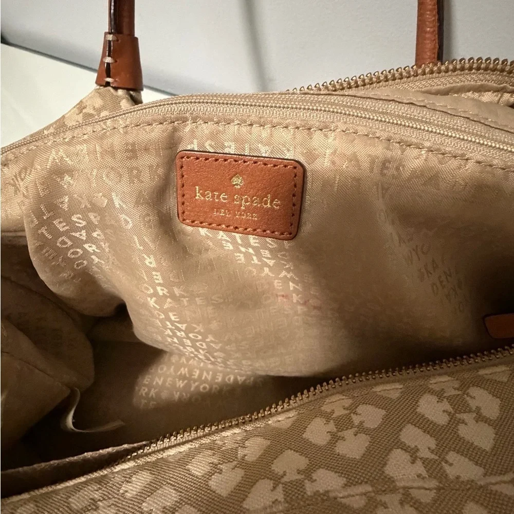 kate spade Beige Canvas Shoulder Bag with Red and Pink Stripe